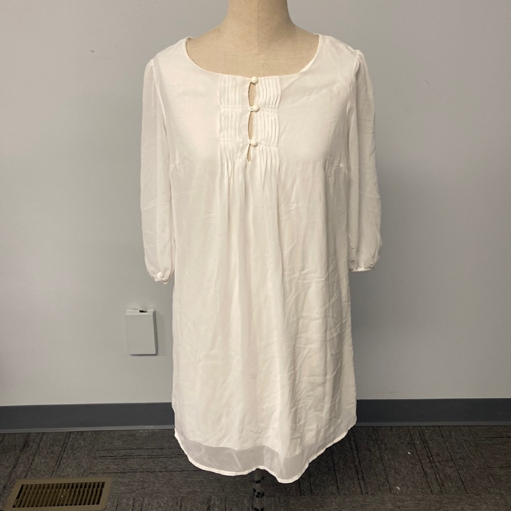 Sweet Storm White Tunic Top Long Sleeve Gauzy 3 Button Neck Small